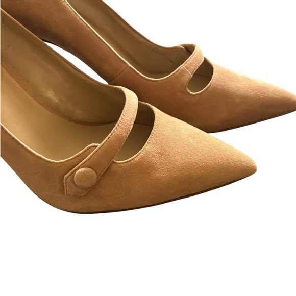 Ann Taylor Enid Suede Mary Jane Pointy Heel Pump Sz 10 Beige 3.5” Heel Business - Picture 7 of 9